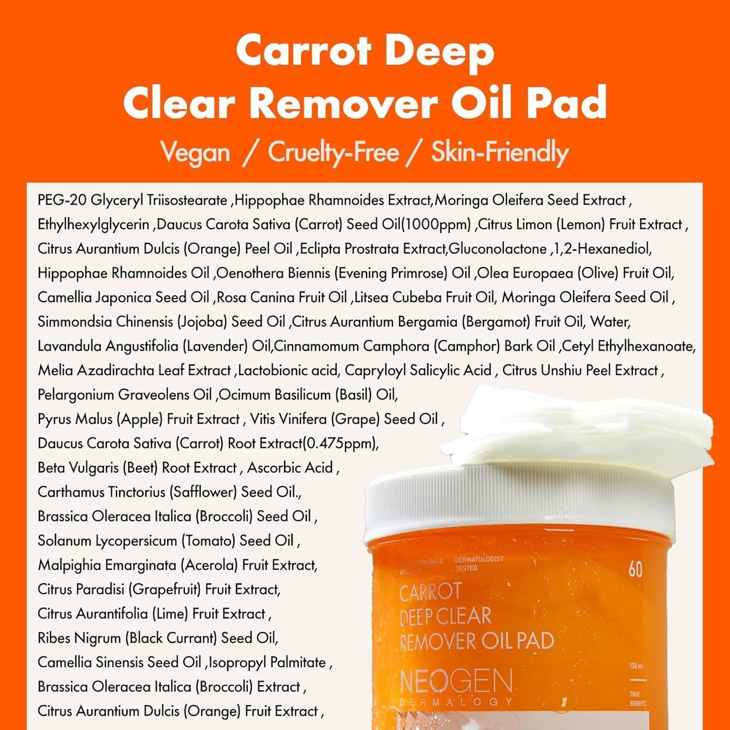 NeoGen DERMALOGY CARROT DEEP CLEAR OIL PAD 150ML (60 PADS)