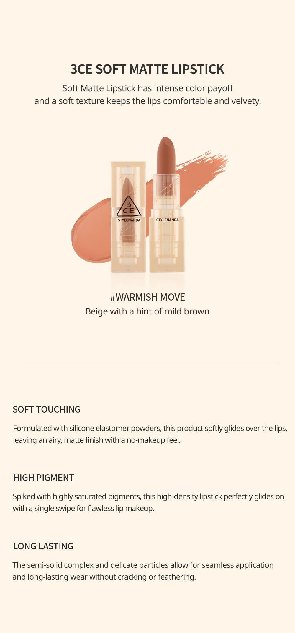 3CE SOFT MATTE LIPSTICK #WARMISH MOVE