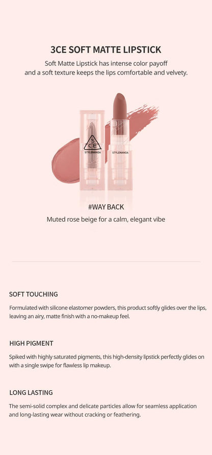 3CE SOFT MATTE LIPSTICK #WAY BACK