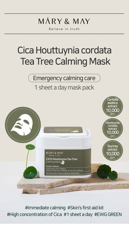 Mary&May Cica Houttuynia cordata Tea Tree Calming Mask Pack - 30 sheets