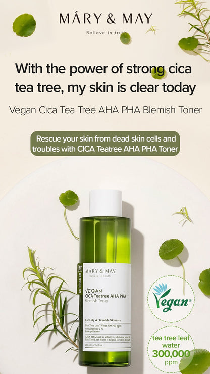 Mary&May Vegan CICA Tea Tree AHA PHA Blemish Toner - 200ml