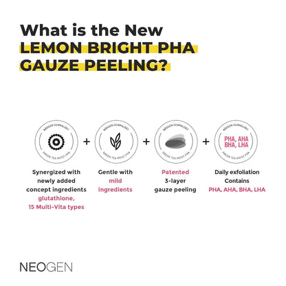 NeoGen DERMALOGY LEMON BRIGHT PHA GAUZE PEELING 190ML (30 PADS)