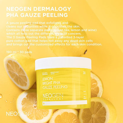 NeoGen DERMALOGY LEMON BRIGHT PHA GAUZE PEELING 190ML (30 PADS)