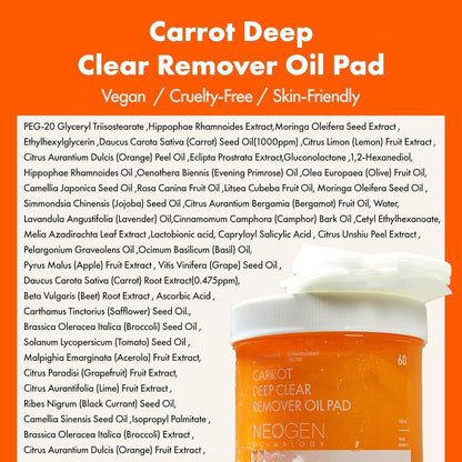 NeoGen DERMALOGY CARROT DEEP CLEAR OIL PAD 150ML (60 PADS)