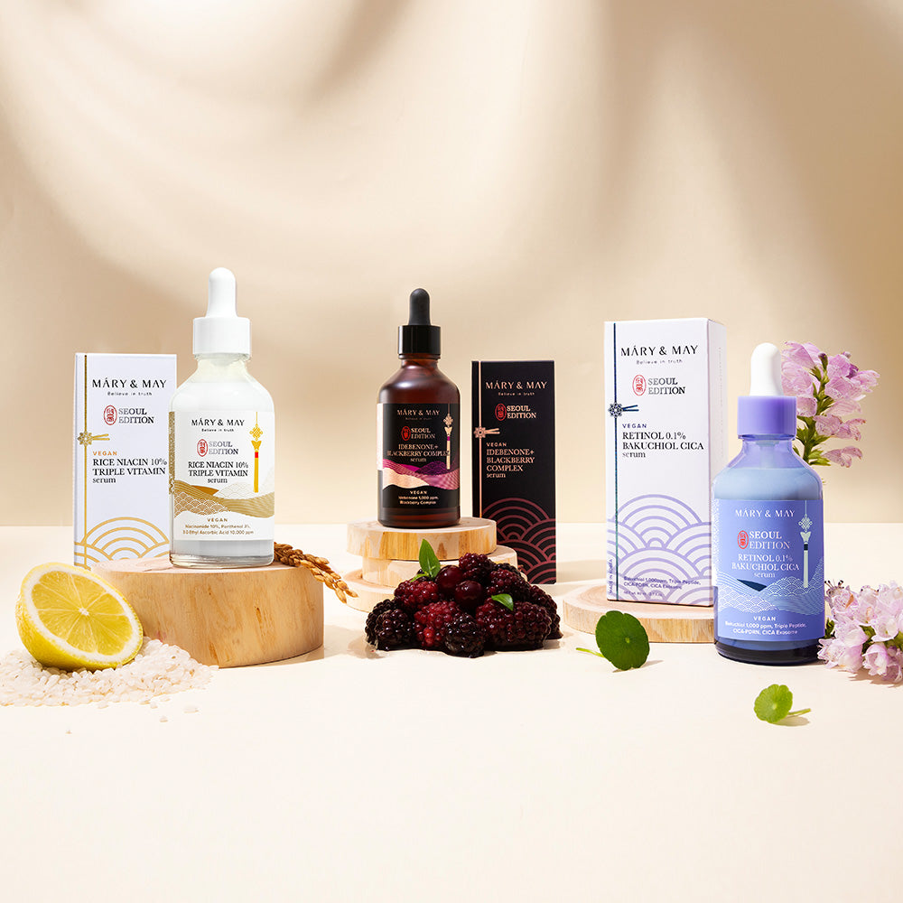 Mary&May Idebenone+Blackberry Complex Serum_80ml+Mary&May Rice niacin 10% Triple Vitamin Serum 80ml+Mary&May Retinol 0.1% Bakuchiol Cica Serum 80ml