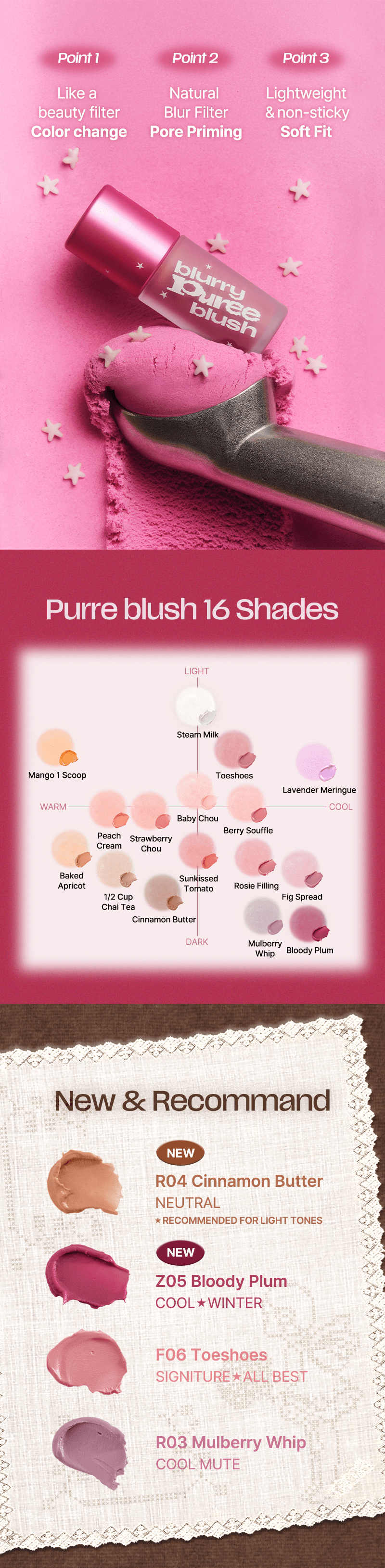 Tiptoe Blurry Puree Blush 5g - 16 Colors